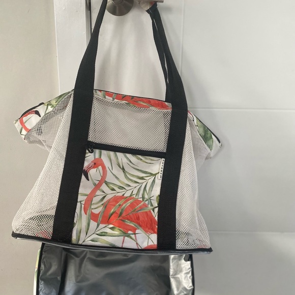 Beach Bag Tote,2 in 1 Insulated Folding Beach Bags - tropical flamingo 🦩 - Picture 6 of 12